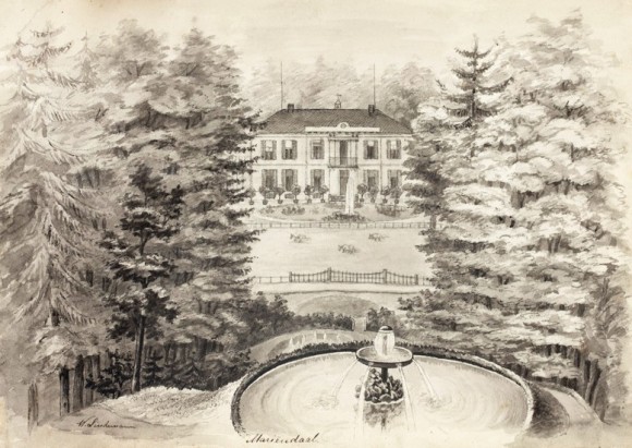 Tekening van het huis rond 1875